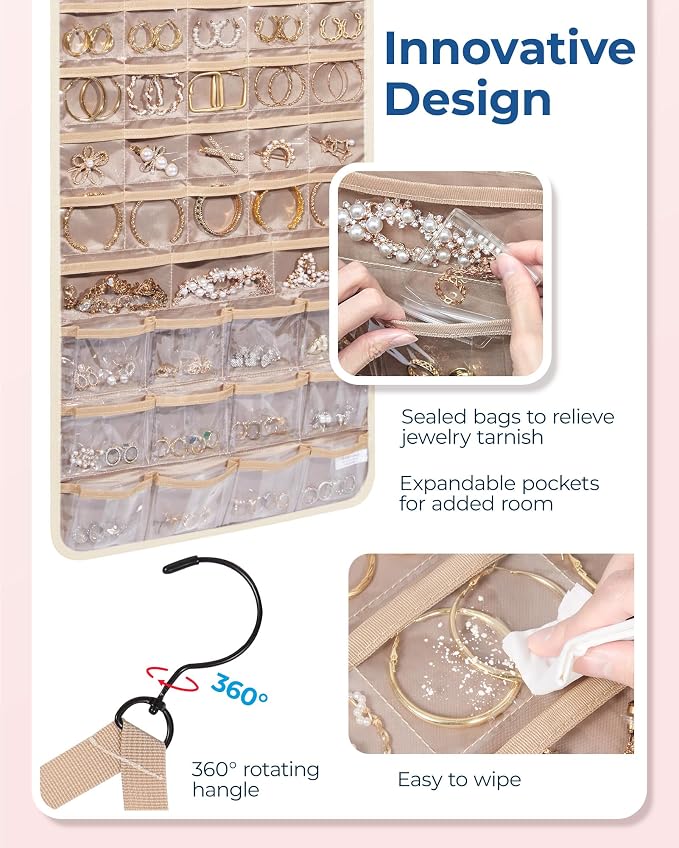 BAGSMART Hanging Jewelry Organizer, Necklace Holder Anti-tangle,1 Piece, Extra Large Beige