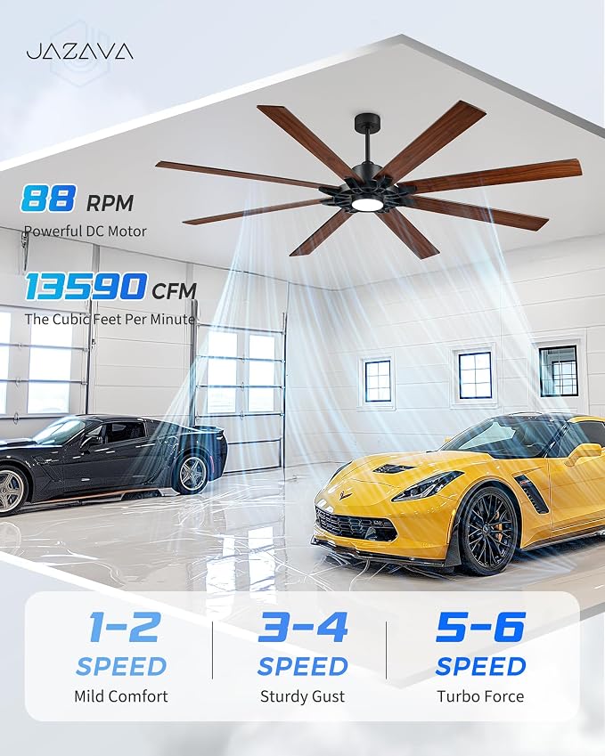 84 Inch Ceiling Fan,Large Indoor Outdoor Ceiling Fan for High Ceilings,Covered Patio & Garage,Smart Ceiling Fan Compatible with Alexa,Black Ceiling Fan with Dual Finish 8 Blades, ZCCF05BK-84