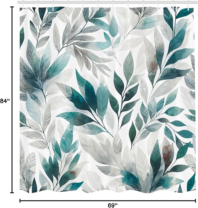 Ambesonne Teal Shower Curtain, Urban Jungle Theme Phantom of Leaves Greenery on Plain Back Dreamy Exotics, Cloth Fabric Bathroom Decor Set with Hooks, 69" W x 84" L, Purpleblue Petrol Blue