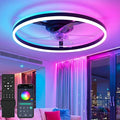 NIORSUN RGB Ceiling Fans with Lights and Remote, Modern Smart LED Ceiling Fans Light, 6 Speeds & 3000K-6500K Dimmable, Quiet Bladeless Fandelier Ceiling Fan with Light for Bedroom (20Inch,Black)