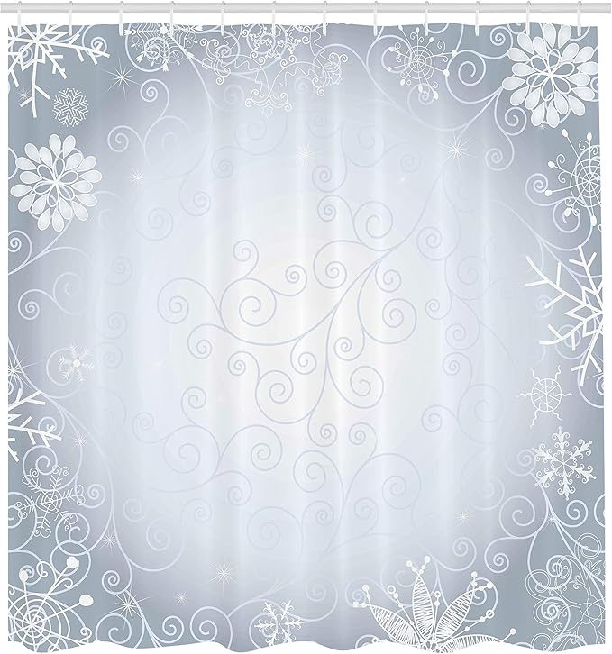 Ambesonne Ombre Shower Curtain, Christmas Theme Gentle Frame with Curls Swirls Snowflakes Lace Inspired Motif, Cloth Fabric Bathroom Decor Set with Hooks, 69" W x 75" L, Pale Blue Coconut