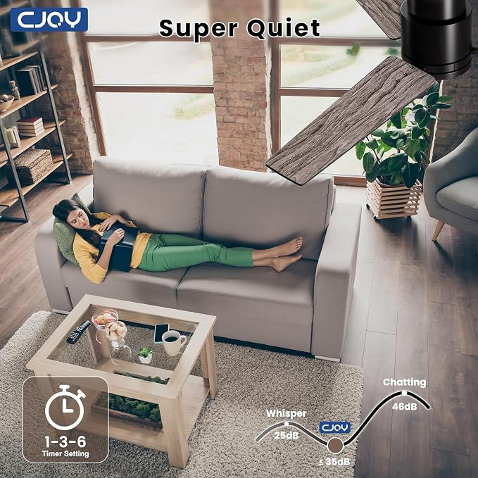 CJOY Ceiling Fan with Lights, 52 Inch Low Profile Ceiling Fans with Light and Remote, Reversible DC, Flush Mount, 3CCT，Dimmable, Modern Indoor/Outdoor Design for Bedroom, Living Room, Patio, Kitchen