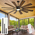 72 Inch Outdoor Wind Mill Ceiling Fan with Light, High 8095 CFM Damp Rated for Rustic Farmhouse Large Patios Bedroom Living Room,12 Walnut/Walnut Shadowed Reversible Blades Quiet DC Motor with Remote