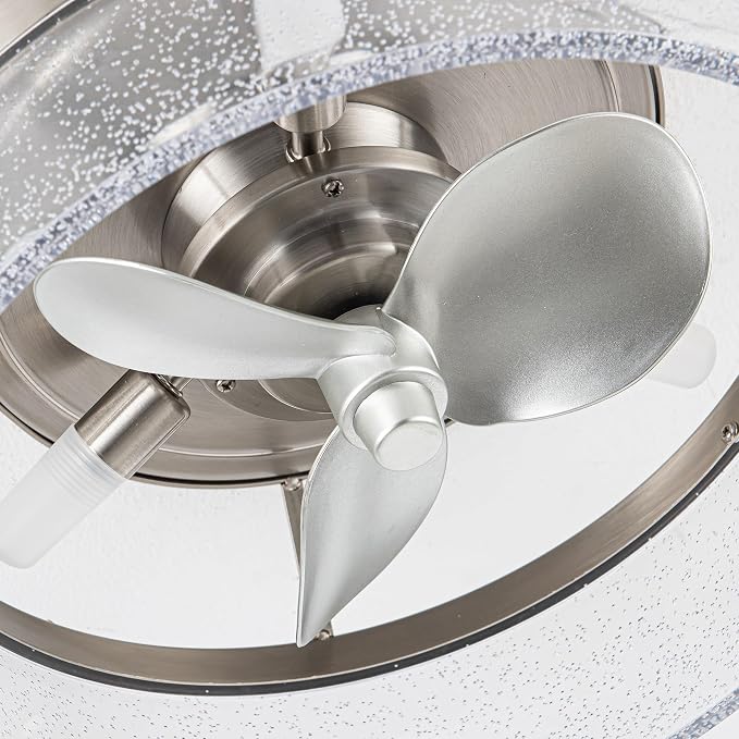 Low Profile Nickel Caged Ceiling Fan with Light and Remote, 13.2” Modern Flush Mount Ceiling Fan, DC Motor, Max 1100 RPM Silver Fandelier Ceiling Fans with LED Light for Bedroom Kitchen