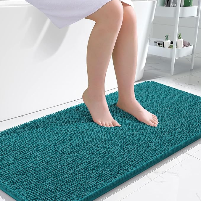 OLANLY Bathroom Runner Rugs 47x24, Soft Absorbent Chenille Bath Rugs, Rubber Backing Quick Dry, Machine Washable Long Bath Mats for Bathroom Floor, Tub and Shower, Home Decor Accessories, Deep Lake