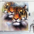 Ambesonne Savannah Shower Curtain, Double Exposure Tiger Collage with 2 Overlapping Images Oriental Mandala Backdrop, Cloth Fabric Bathroom Decor Set with Hooks, 69" W x 70" L, White Orange