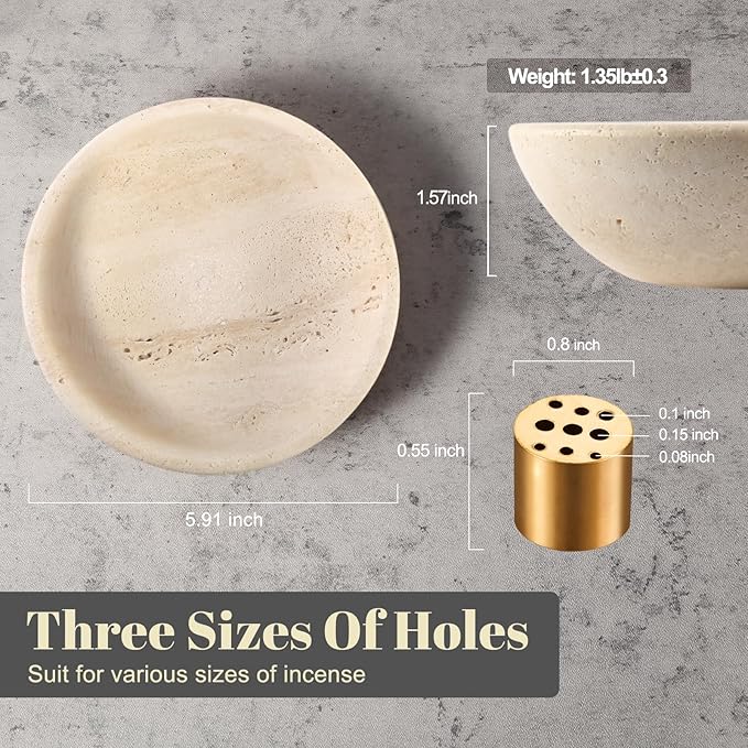 Koville Natural Travertine Incense Holder, Incense Holder for Sticks with 9 Holes, Handmade Incense Burner Ash Catcher for Meditation Yoga SPA, Balsam Fir/Palo Santo/Sage/Cone Incense Holder(Beige)