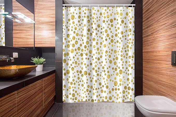 Ambesonne Polka Dots Stall Shower Curtain, Illustration of Round Speckled Forms Irregular Layout Vintage Style, Fabric Bathroom Decor Set with Hooks, 54" W x 78" L, White Yellow