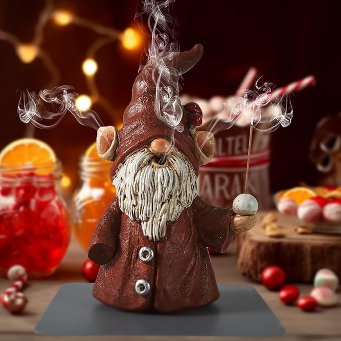 Cacukap Incense Holder for Sticks, Cute Gnome Statue Incense Cone Burner Ornaments, Adorable Gnome Home Decoration, Unique Gnome Stocking Stuffers for Women Men
