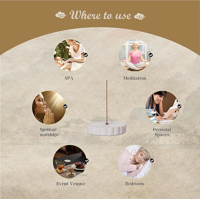 Incense Holder for Sticks with 0.3cm Holes - Chrysanthemum Design | Portable Ash Catcher & Burner for Desk, Office, Tea Room | The “Four Seasons Floral” Series