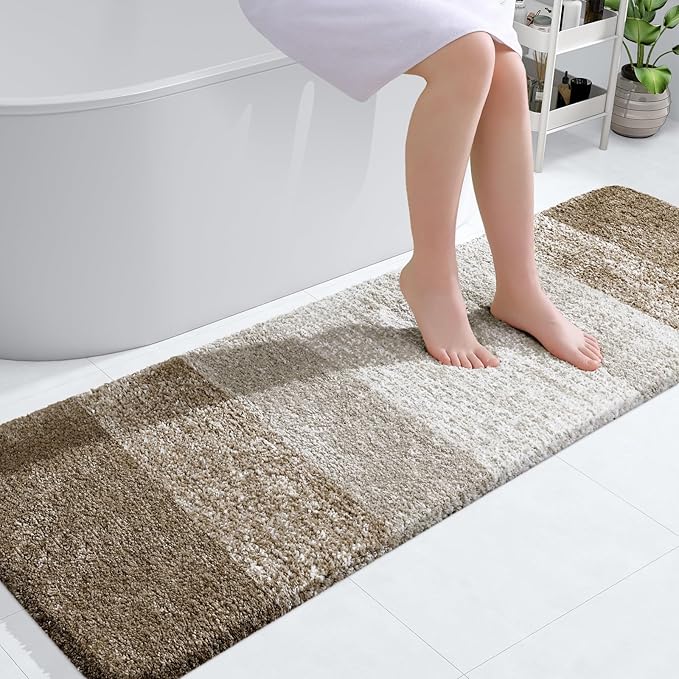 OLANLY Bathroom Runner Rugs Mat 59x20, Extra Soft Absorbent Microfiber Bath Rugs, Rubber Backing, Quick Dry, Washable Long Bath Mats for Bathroom Floor, Tub and Shower, Home Decor Accessories, Coffee