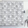 Ambesonne Grey Shower Curtain, Geometrical Hearts and Happiness and Love Romantic Valentine Happiness Flat, Cloth Fabric Bathroom Decor Set with Hooks, 69" W x 70" L, White