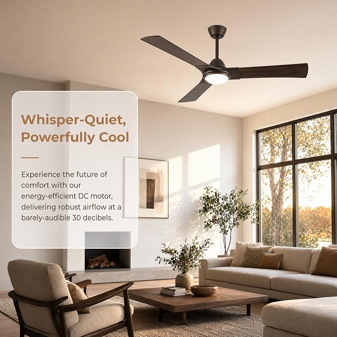 52 Inch Ceiling Fan with Light, DC Motor | Dimmable LED, 3-Color Temperatures, Reversible Blades, Quiet 30dB, Energy-Saving DC Motor, 6-Speed, 2/4H Timer, Indoor Use