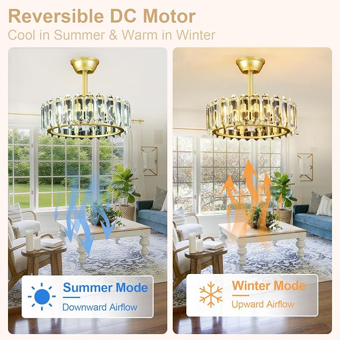 Depuley Bedroom Ceiling Fan with Lights: 18" Gold Chandelier Small Fan with Remote Control - Modern Crystal Fandelier for Girl's Bedroom Living Room Nursery (G9 Bulbs Not Included)