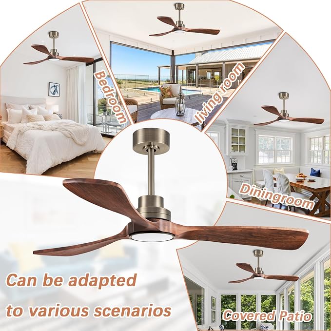 52inch silent ceiling fan with remote control, in antique bronze and walnut | 3CCT, mobile app, full memory function, for use in living rooms, dining rooms, bedrooms, offices, balconies, and outdoors.