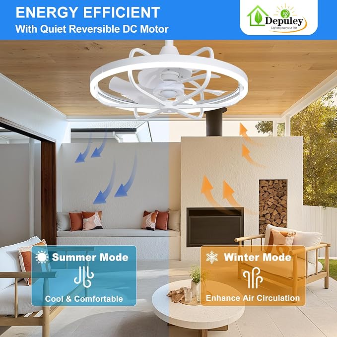 Depuley 20" Outdoor Ceiling Fan with Lights, White Waterproof Gazebo Hanging Fan with Remote App Control, Dimmable Plug in Caged outdoor Ceiling Fans for patios Porch 6-Speeds