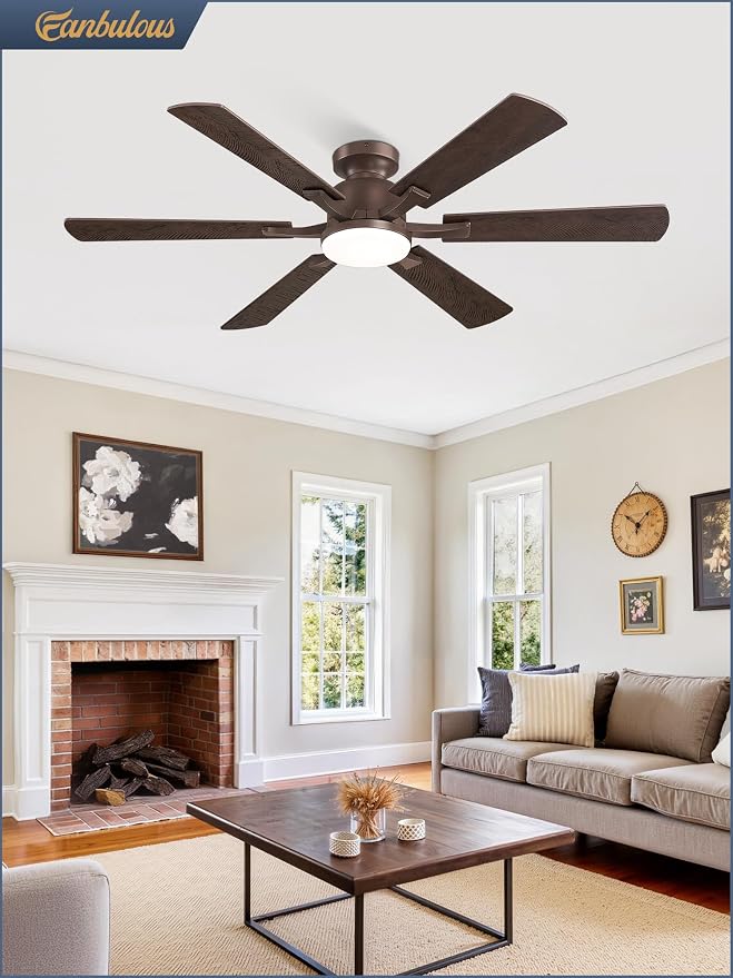 Fanbulous 52 Inch Ceiling Fan with Lights, APP & Remote Control, Flush Mount Low Profile Bronze Ceiling Fan, 3000-6000K Dimmable LED, Quiet Reversible Motor, 6 Blades, 6 Speeds,for Bedroom Living Room