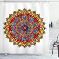 Ambesonne Ethnic Shower Curtain, Bohemic Hippie Design with Geometric Oriental Shapes Image Print, Cloth Fabric Bathroom Decor Set with Hooks, 69" W x 84" L, White