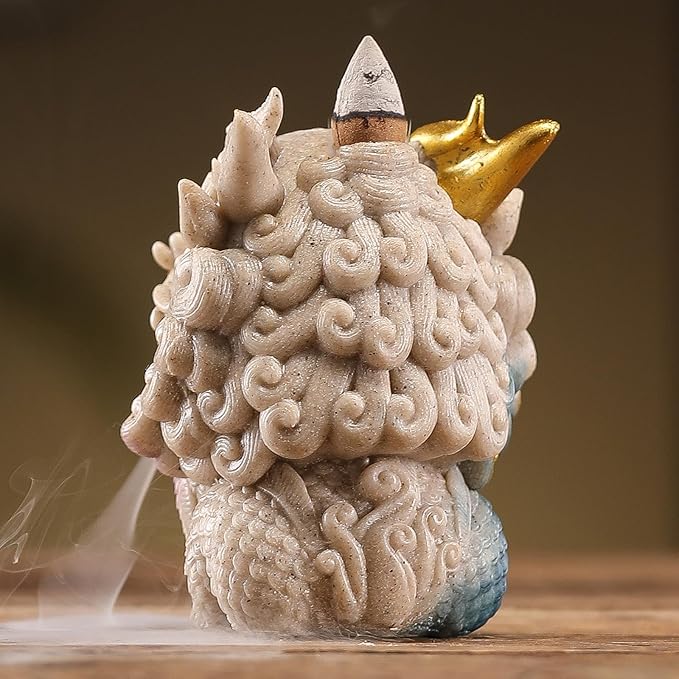 Backflow Incense Burner - Resin Tabletop Incense Holder for Cones, Fortune Dragon Statue Home Decor, Desktop Aromatherapy Ornament with Smoke Waterfall Effect for Living Room