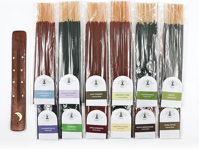 Hosley 480-Pack Assorted Incense Sticks, 12 Scents Incl. Nag Champa, Lavender, Dragon’s Blood, Grab Bag, Ideal for Meditation, Aromatherapy, Home, Gifts