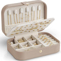VLANDO Travel Jewelry Case for Women Girls Mothers, PU Leather Small Jewelry Box for Rings, Necklaces, Bracelets, Earring Holder Organizer Storage for Travel Accessories, Valentines Gift - Toffee