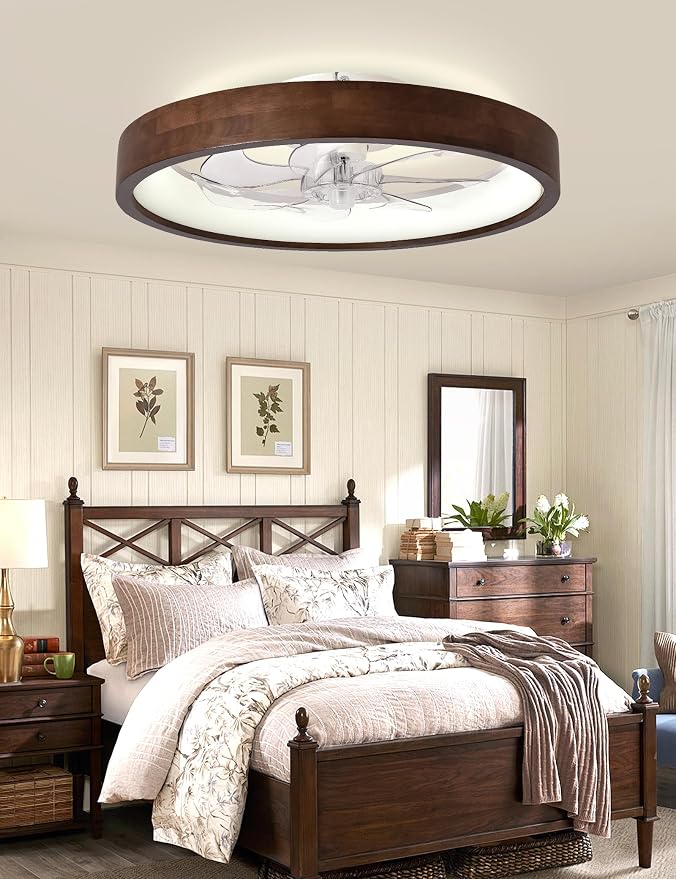 20'' Fandelier Ceiling Fan with Light, Low Profile Flush Mount Wood Ceiling Fan, APP & Remote Control, Dimmable & 6 Speeds