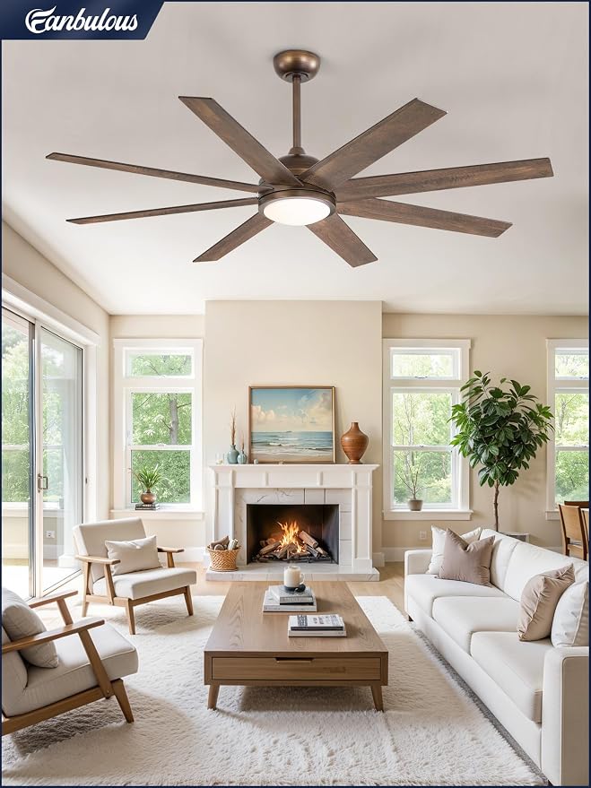 Ceiling Fans with Lights, 60 inch Large Ceiling Fan with Light and Remote, Outdoor Bronze Ceiling Fan for Living Room Patio, 6 Speeds, Reversible Quiet DC Motor, 3 CCT, Bi-Color 8 Blades