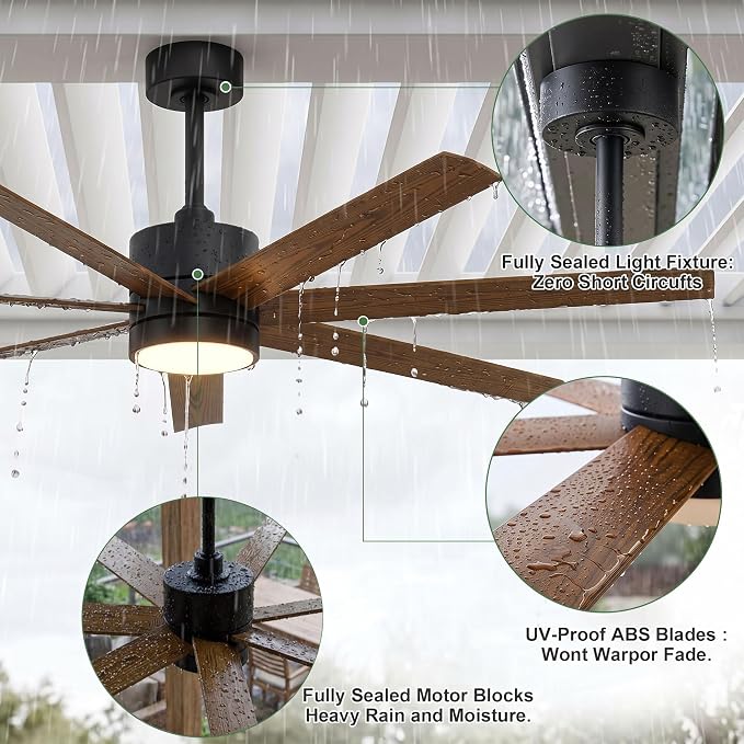 ETL Wet Rated Outdoor Smart Ceiling Fan with Lights, 56" All Weather Waterproof Fans for Patios, Alexa WIFI/Remote Control, High CFM 7 Walnut Blade with UV Coating, for Exterior Gazebo Porch Pavilion
