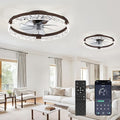 LEDIARY 2 Pack 20 Inch Ceiling Fans with Lights and Remote, Fandelier Modern Low Profile Ceiling Fan, 3000K-6000K Dimmable LED Fan Light, Brown Flush Mount Ceiling Fans with Lights for Bedroom