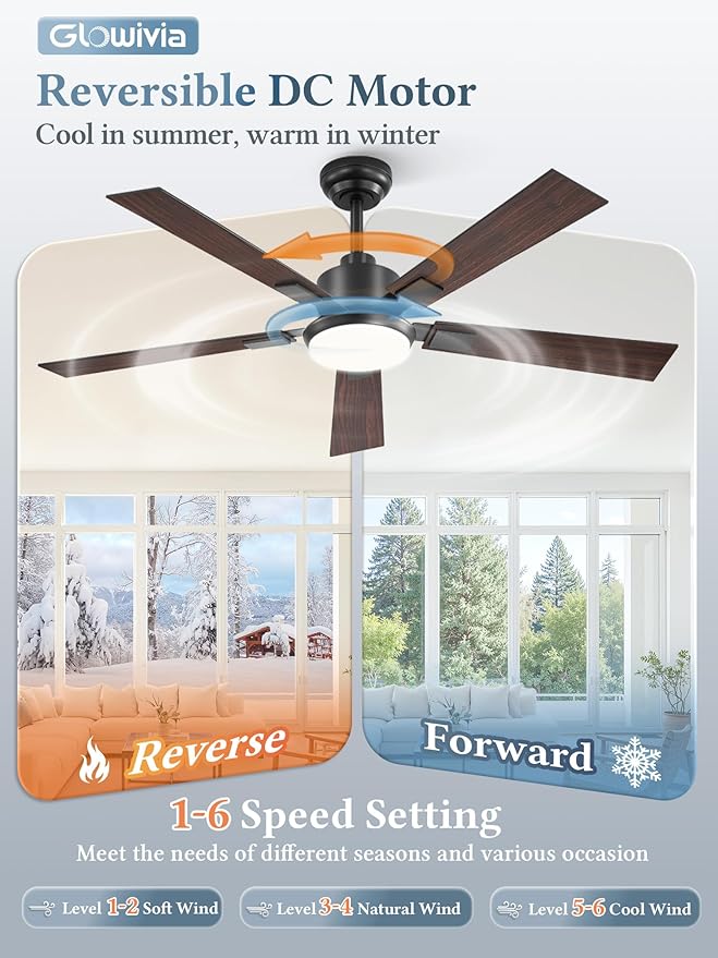 2 Pack 52 Inch Ceiling Fans with Lights and Remote&APP Control, Black Smart Ceiling Fan with 3000-6000K Dimmable, 6 Speeds Reversible, Indoor/Outdoor Ceiling Fan for Bedroom Living Room