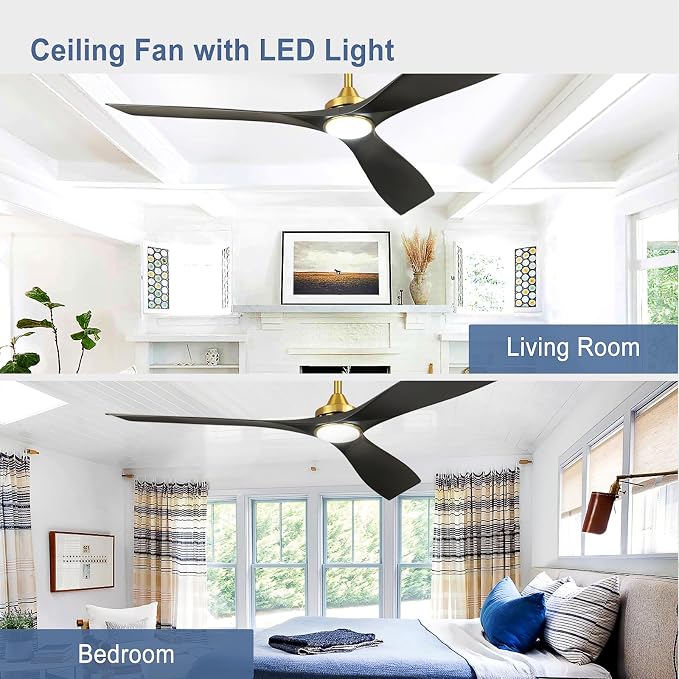 Modern Ceiling Fan with Light: Black and Gold Ceiling Fans with Remote and Smart APP Control 3 Blades - 60 Inch Ceiling Fan for Indoor Living Room Bedroom