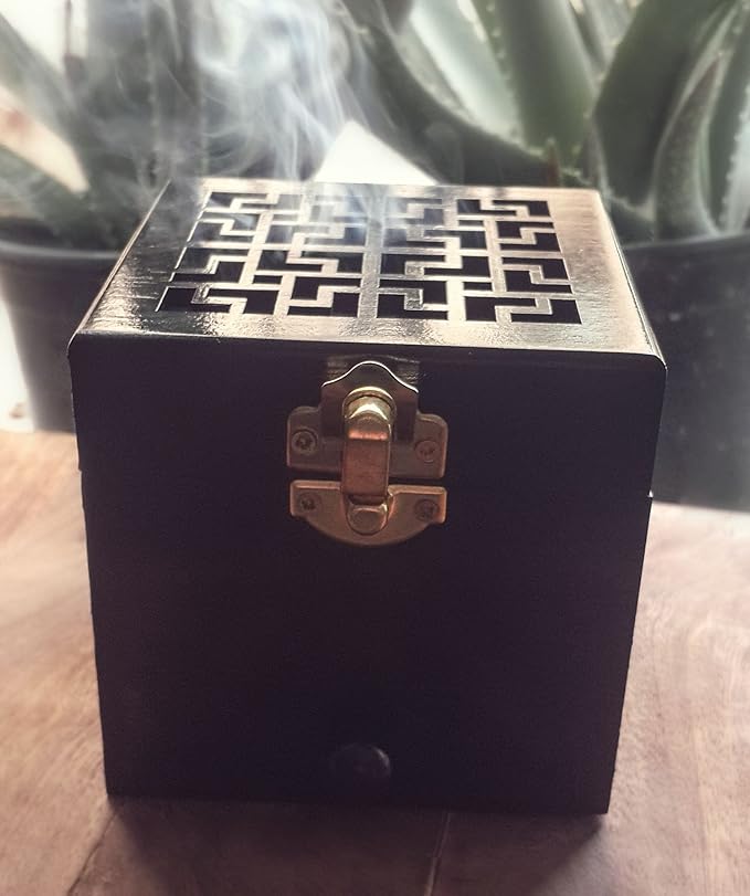 Nazareth Store Black Wood Incense Burner Holder Natural Ash Wood Box Distiller Cone Charcoal Resin Aromatherapy Fragrance Ornament