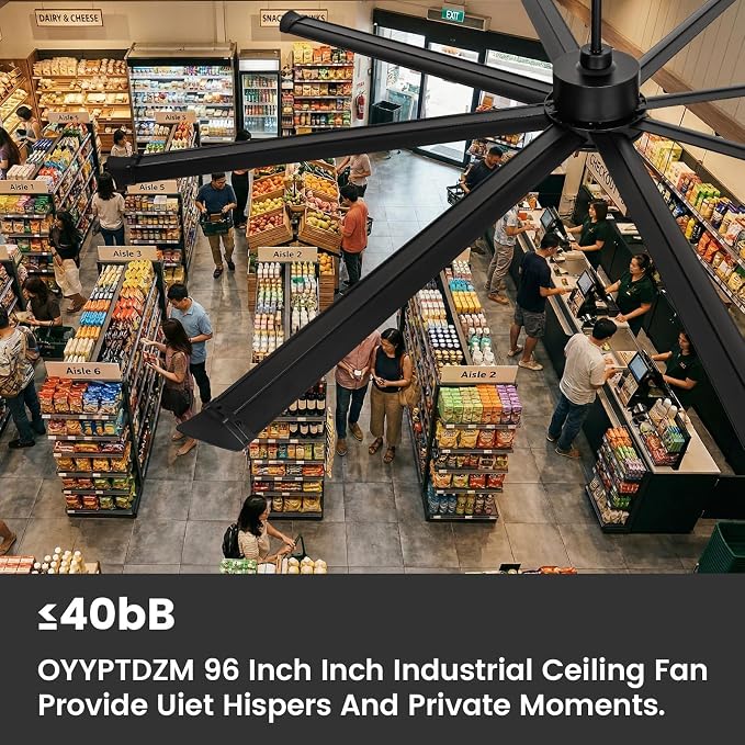 96 Inch HVLS Industrial Ceiling Fan, Large Ceiling Fan with Remote Control, High Airflow Commercial Fan for Garage Gym Shop Warehouse, Quiet DC Motor, 6 Speeds, 8 Aluminum Blades