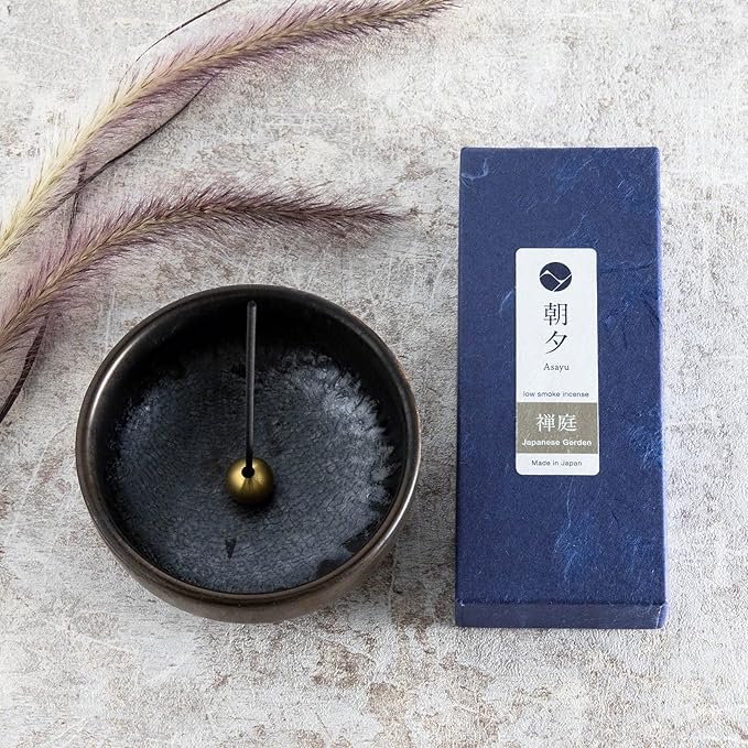 Asayu Japan Low Smoke Incense Gift Set with Incense Holder and Brass Stand, Japanese Garden Incense Sticks with Zen Holder