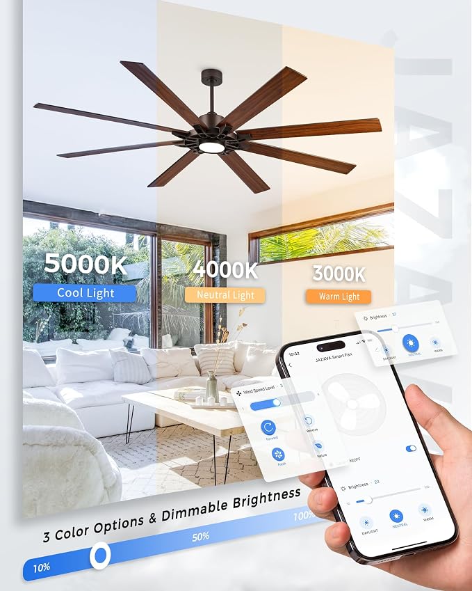 84 Inch Ceiling Fan with Light,Large Outdoor Ceiling Fan for High Ceilings,Smart Ceiling Fan Compatible with Alexa,Modern Oil Rubbed Bronze Ceiling Fan with Dual Finish 8 Blades, ZCCF05ORB-84