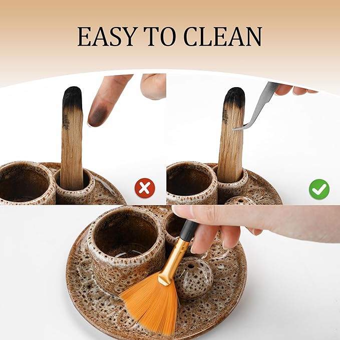 4 in 1 Incense Burner Holder,Sage Holder for Burning,Palo Santo Holder,Candle Holder,Ceramic Incense Burner Ash Catcher Tray for Meditation Yoga Room