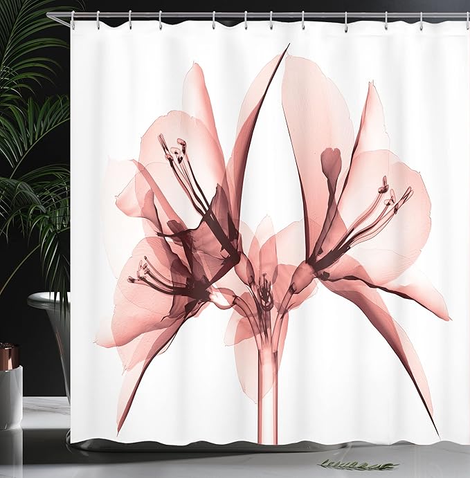 Ambesonne Flower Shower Curtain, Illustration of a Blooming Flower X-ray Vision of Nature Solarized Pattern, Cloth Fabric Bathroom Decor Set with Hooks, 69" W x 70" L, Pastel Pink