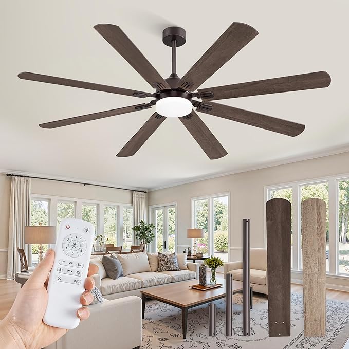 Fanbulous 72 Inch Ceiling Fans with Lights, Oil Bronze Modern Ceiling Fan with Remote,Large Farmhouse Indoor & Outdoor Ceiling Fan with 8 Dual Finish Blades, Quiet DC Motor, Bright LED Light
