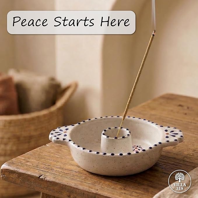 Hand-Painted Palo Santo Holder and Incense Burner, 6.5" Inch Elegant Artisanal Ceramic Palo Santo Burner and Incense Holder for Meditation, Yoga, and Energy Cleansing Rituals