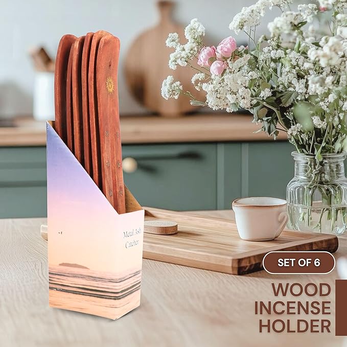 Hosley Set of 6 Wood Incense Holder Sun 10" Long. Ideal Gift for Wedding, Aromatherapy, Zen, Spa, Vastu, Reiki Chakra Settings