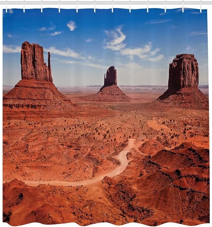 Ambesonne Western Shower Curtain, American Desert Arizona Canyon Monuments Valley National Park Wild West Theme, Cloth Fabric Bathroom Decor Set with Hooks, 69" W x 75" L, Cinnamon Blue