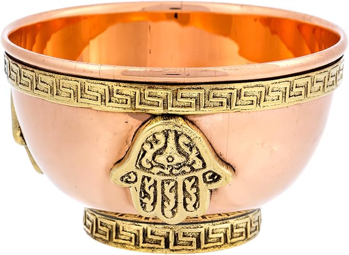 Alternative Imagination Hamsa Hand Copper Bowl - Offering Bowl For Altar or Ritual Use, Incense Holder and Smudge Kit, Home Decor