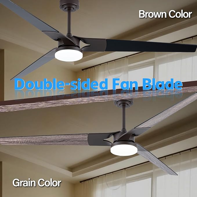Ceiling Fan with Lights and Remote, 3 Blade App Control Timer Reversible Stepless Brightness and Color Temperature Outdoor Wood Ceiling Fan with Lights (Brown, 72 In'ch)