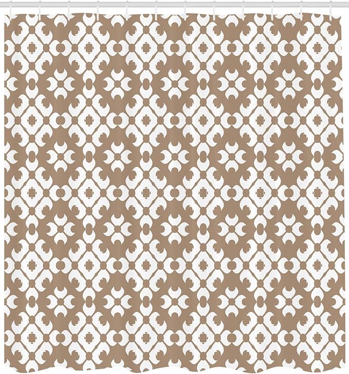 Ambesonne Beige Shower Curtain, Classy Floral Victorian Patterns Romantic Western Retro Renaissance English Modern, Cloth Fabric Bathroom Decor Set with Hooks, 69" W x 84" L, Beige White