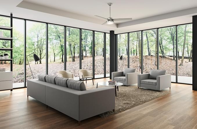Hunter 60 inch Indoor Ceiling Fan with LED Light and Remote Control - Standard Mount Ceiling Fan, 3 Blades, For Bedroom or Living Room - Sentinel 59459, Brushed Nickel