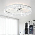 Depuley Ceiling Fans with Lights and Remote: Full Package 20" Modern Low Profile Flush Mount LED Ceiling Fan for Bedroom App Control - White Crystal Bladeless Fandelier for Laundry Room Kitchen
