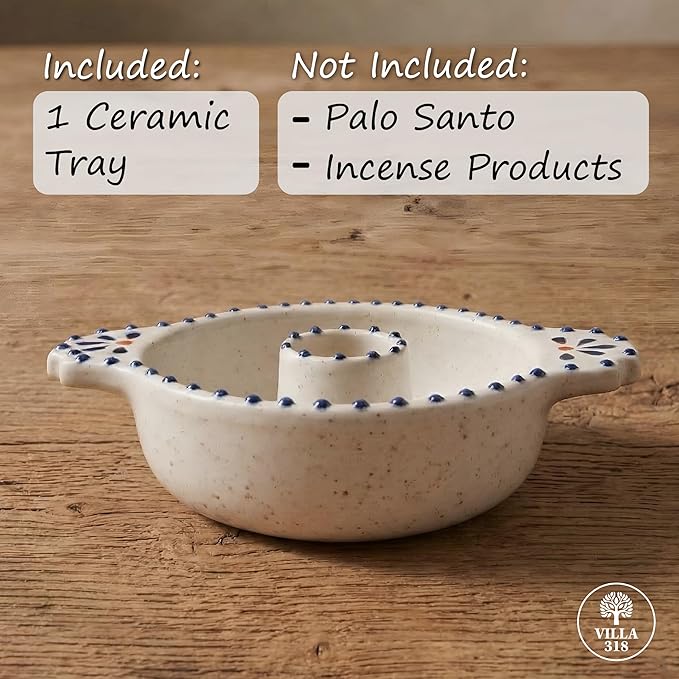 Hand-Painted Palo Santo Holder and Incense Burner, 6.5" Inch Elegant Artisanal Ceramic Palo Santo Burner and Incense Holder for Meditation, Yoga, and Energy Cleansing Rituals