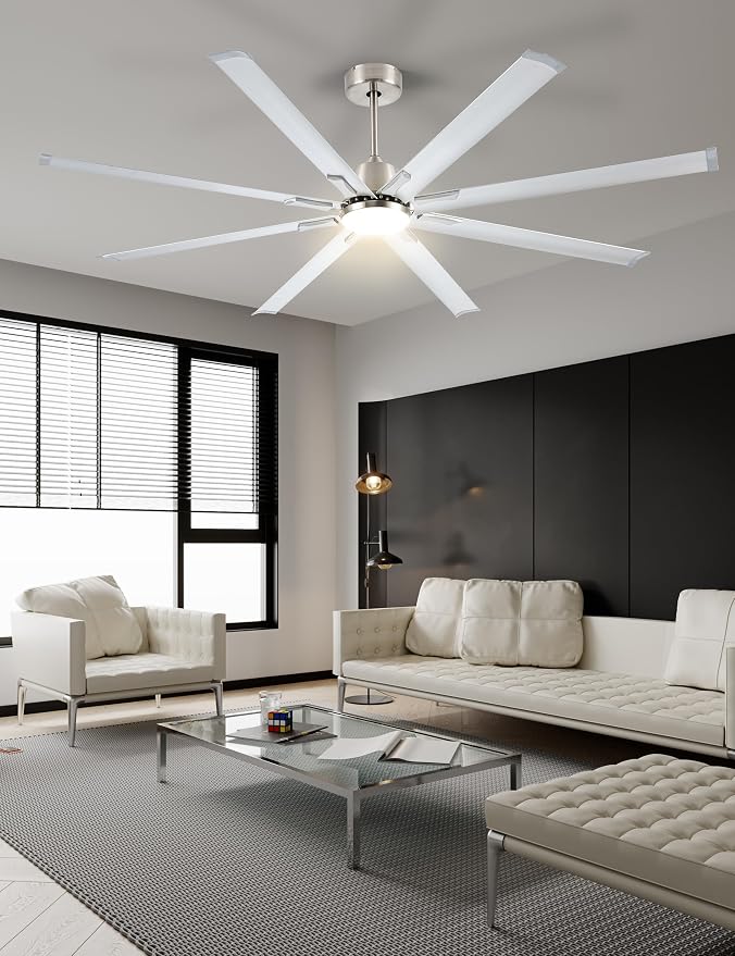 Minislak 72 Inch Ceiling Fan with Light,Industrial Ceiling Fan with 8 Black Aluminium Blades,Smart Fan Compatible with Alexa,Garage Outdoor Indoor Fan for Patio and Living Room