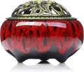 Incense Burner with Calabash Incense Stick Holder - Porcelain Charcoal Censer for Use with Resin Granular Powder Cone or Coil Incense (Kiln-Colored Red)