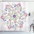 Ambesonne Mandala Shower Curtain, Round Flower Frame Design Classical Vintage Floral Art with Ottoman Tulips, Cloth Fabric Bathroom Decor Set with Hooks, 69" W x 70" L, Purple Green